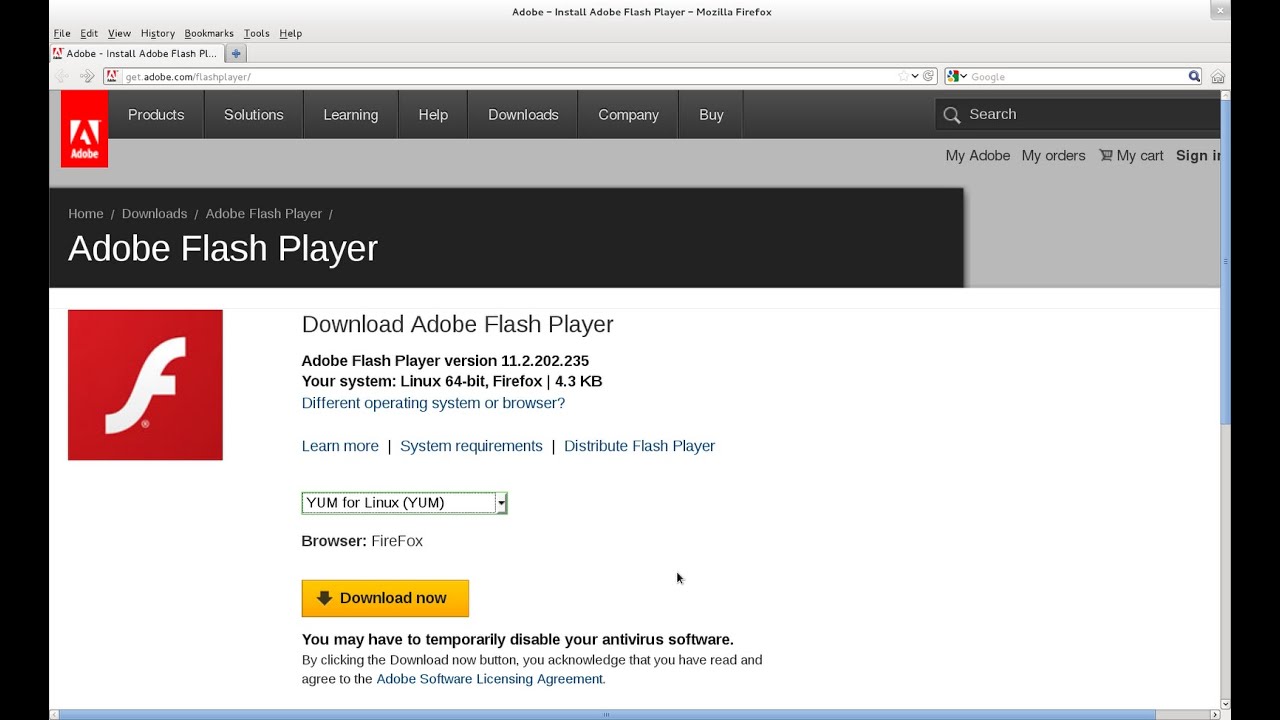manually download adobe flash player for firefox