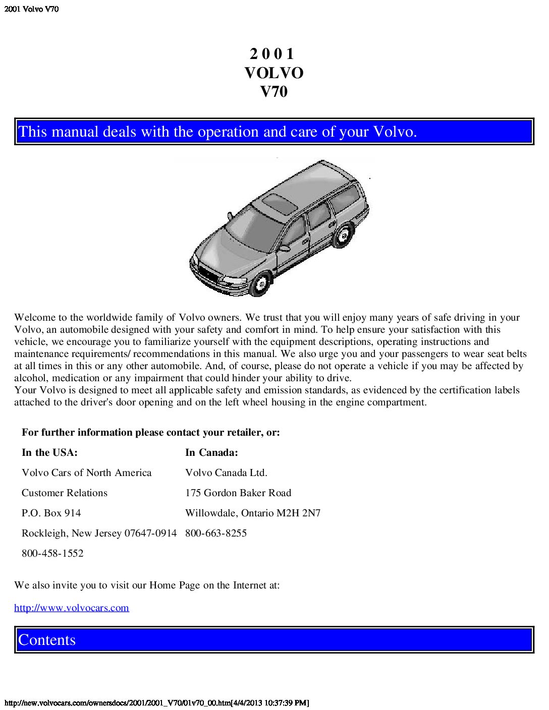 2001 volvo v70 owners manual download